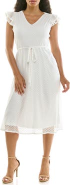 Nina Leonard Mesh Fit & Flare Dress