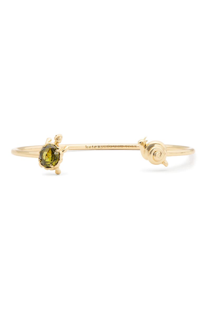 secret garden turtle & snail cuff bracelet, Main, color, GREEN.