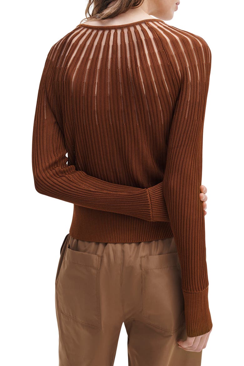 Aubrey Open Knit Semi Sheer Cardigan, Alternate, color, RUST