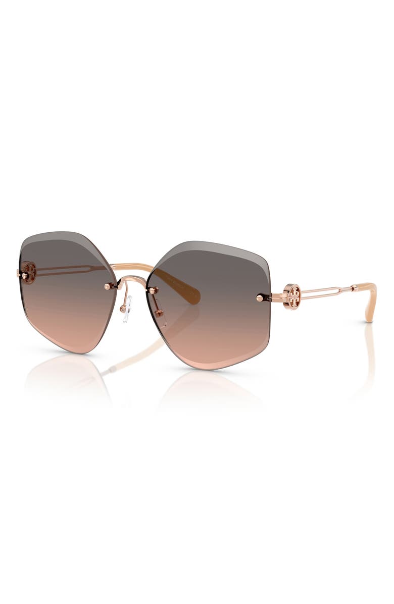 Tory Burch 58mm Gradient Irregular Sunglasses, Alternate, color, Rose Gold
