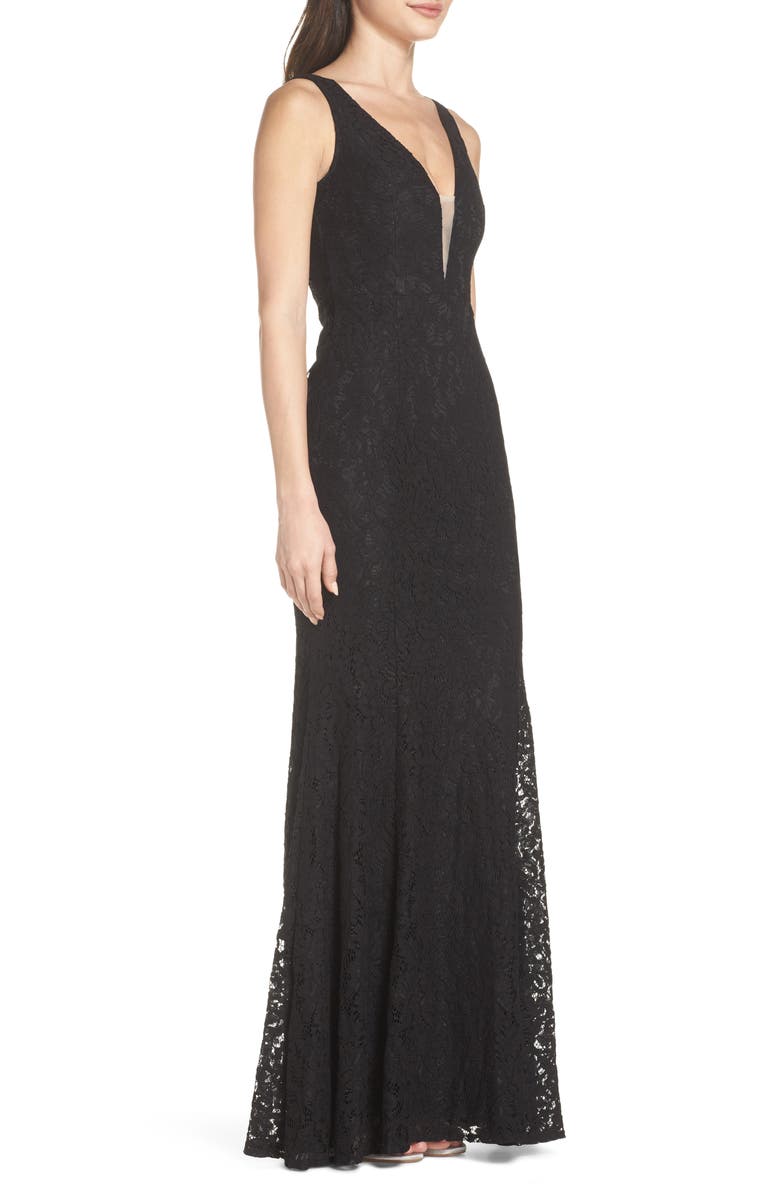 Lulus Plunging Neckline Lace Trumpet Gown, Alternate, color,