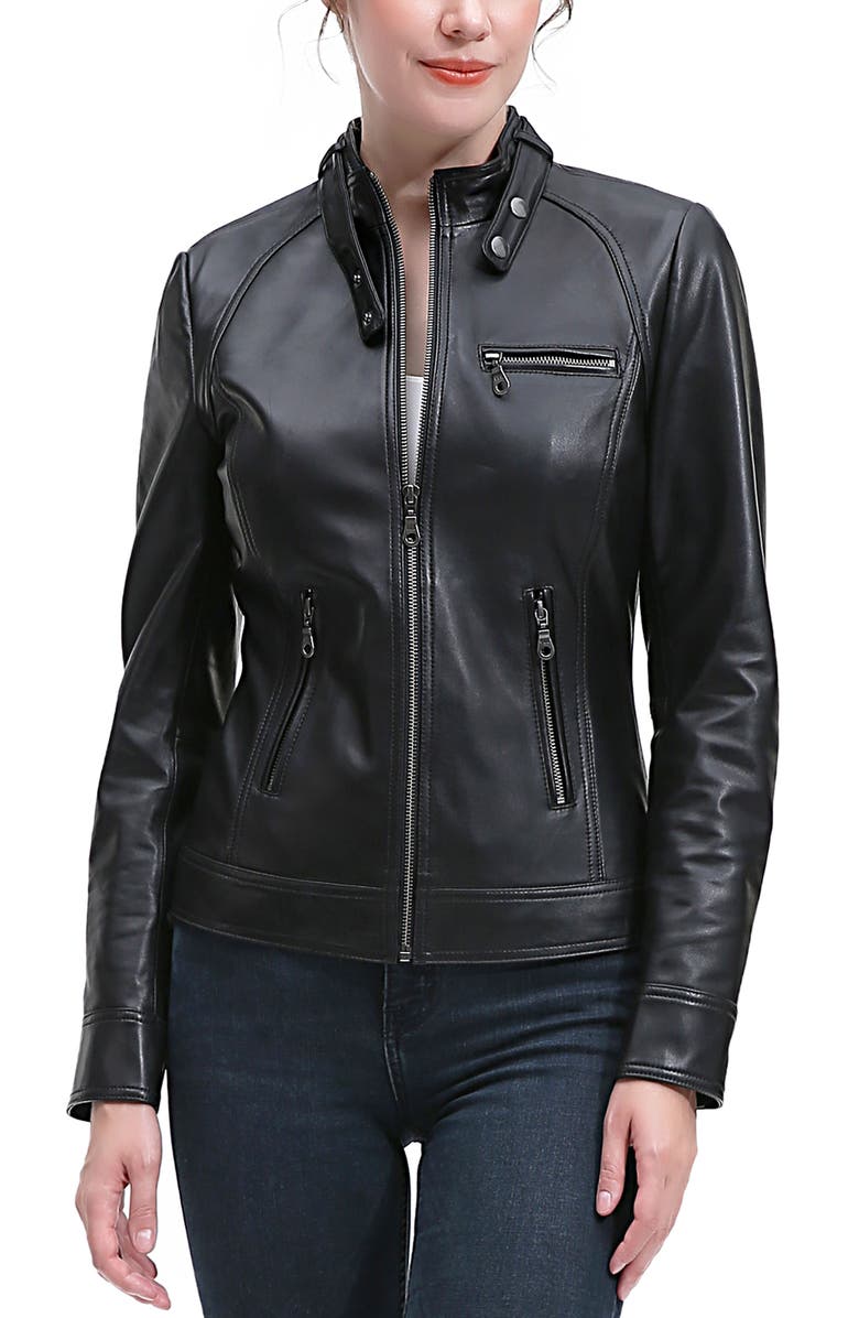 Kimi & Kai Emy Leather Moto Jacket, Main, color, Black