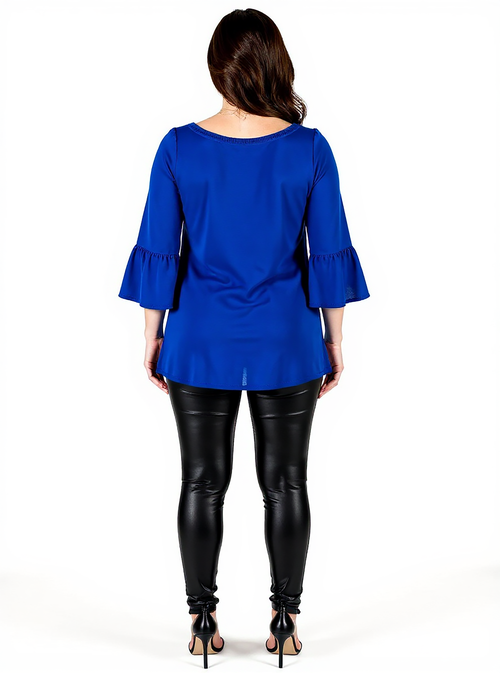 24seven Comfort Apparel Bell Sleeve Loose Fit Maternity Tunic Top In Blue