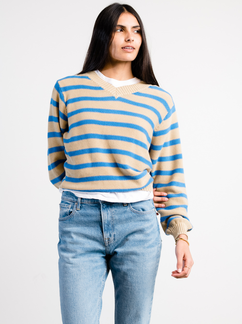 Able Haven Seed Stitch Sweater In Blue In Brown Sugar/blue Stripe