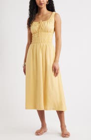 Open Edit Smocked Waist Midi Dress