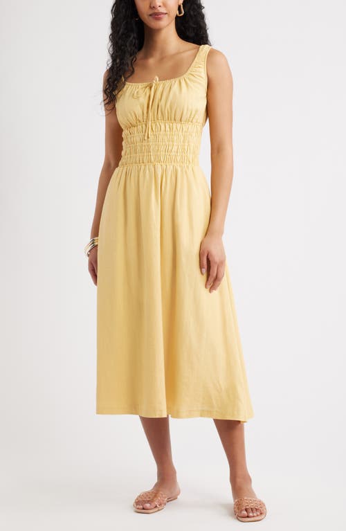 Open Edit Smocked Waist Midi Dress In Yellow