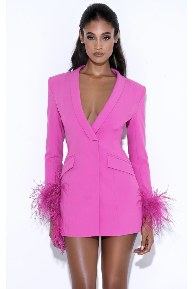Madeline Feather Trim Blazer Dress, Main, color, Fuchsia