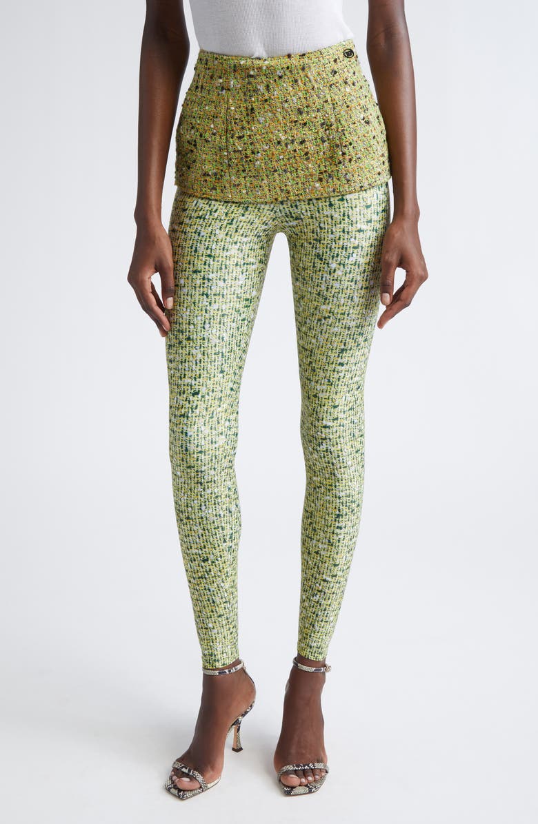 DIESEL<sup>®</sup> P-Hour Bouclé Skirt with Trompe l'Oeil Leggings, Main, color, Fern