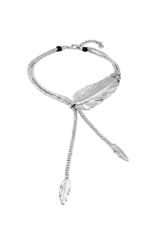 Unode50 Sterling Silver Larger Feather-shaped Piece Necklace In Metallic