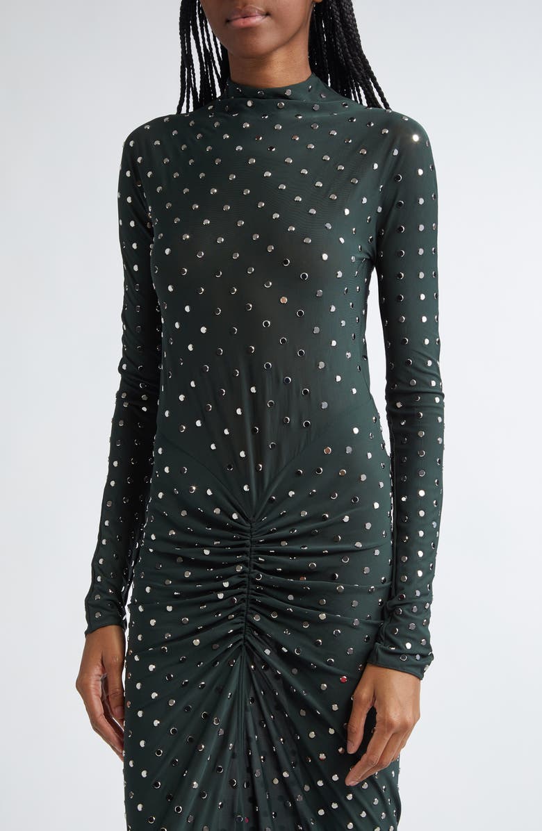 Alaïa Embellished Draped Long Sleeve Body-Con Dress, Alternate, color, 