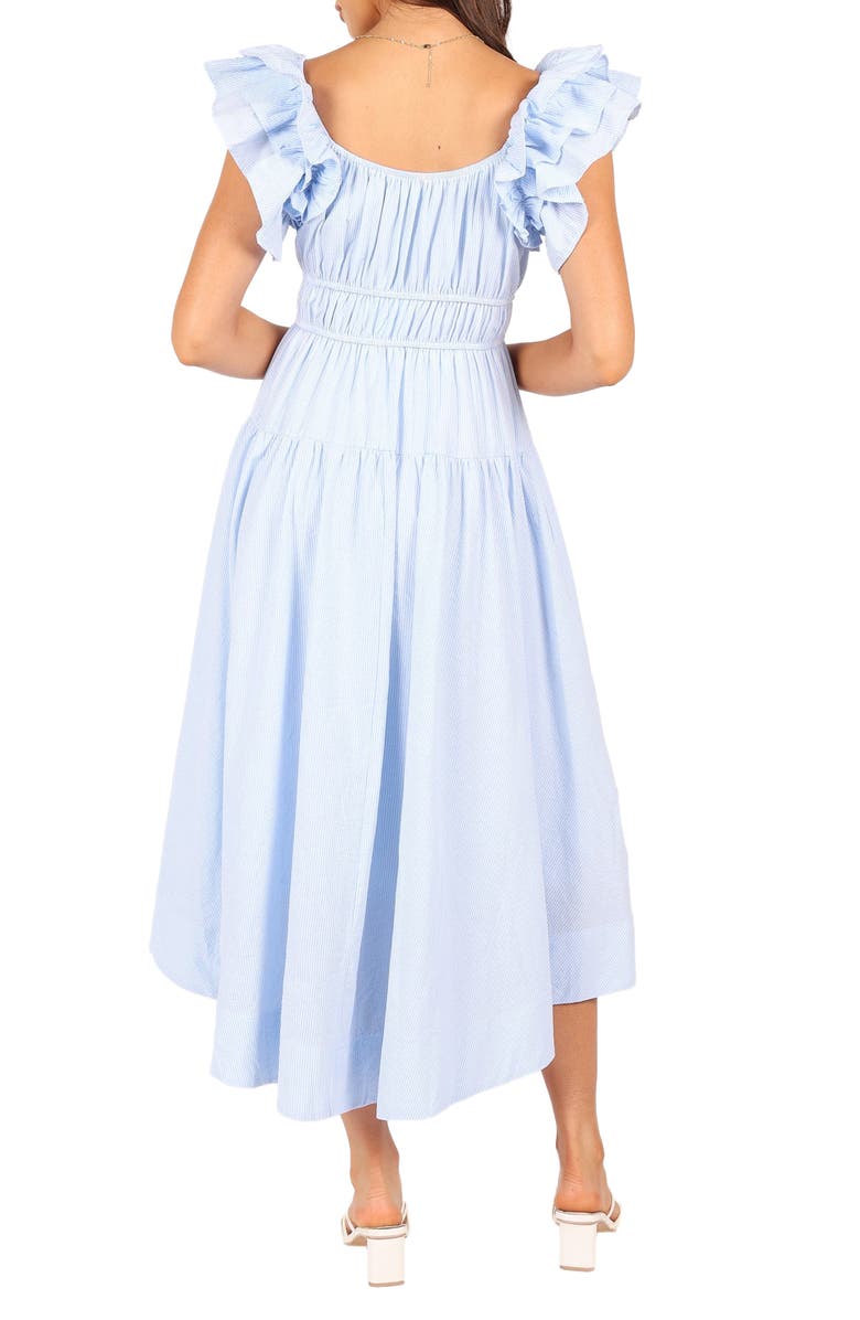 Petal & Pup Linda Stripe Ruffle Sleeve Cotton Midi Dress, Alternate, color, Blue Stripe