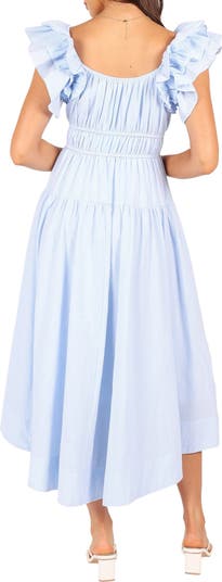 Petal & Pup Linda Stripe Ruffle Sleeve Cotton Midi Dress