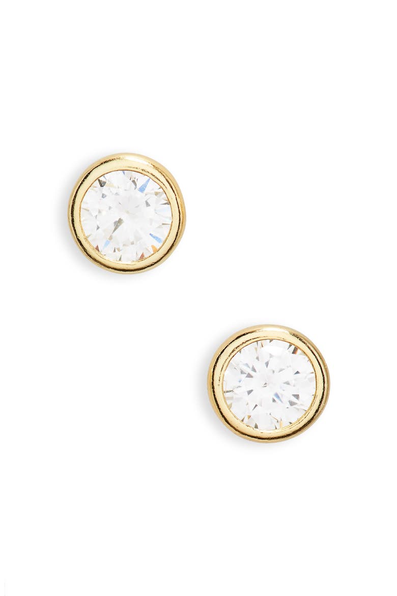 Round Stud Cubic Zirconia Earrings, Main, color, CLEAR- GOLD