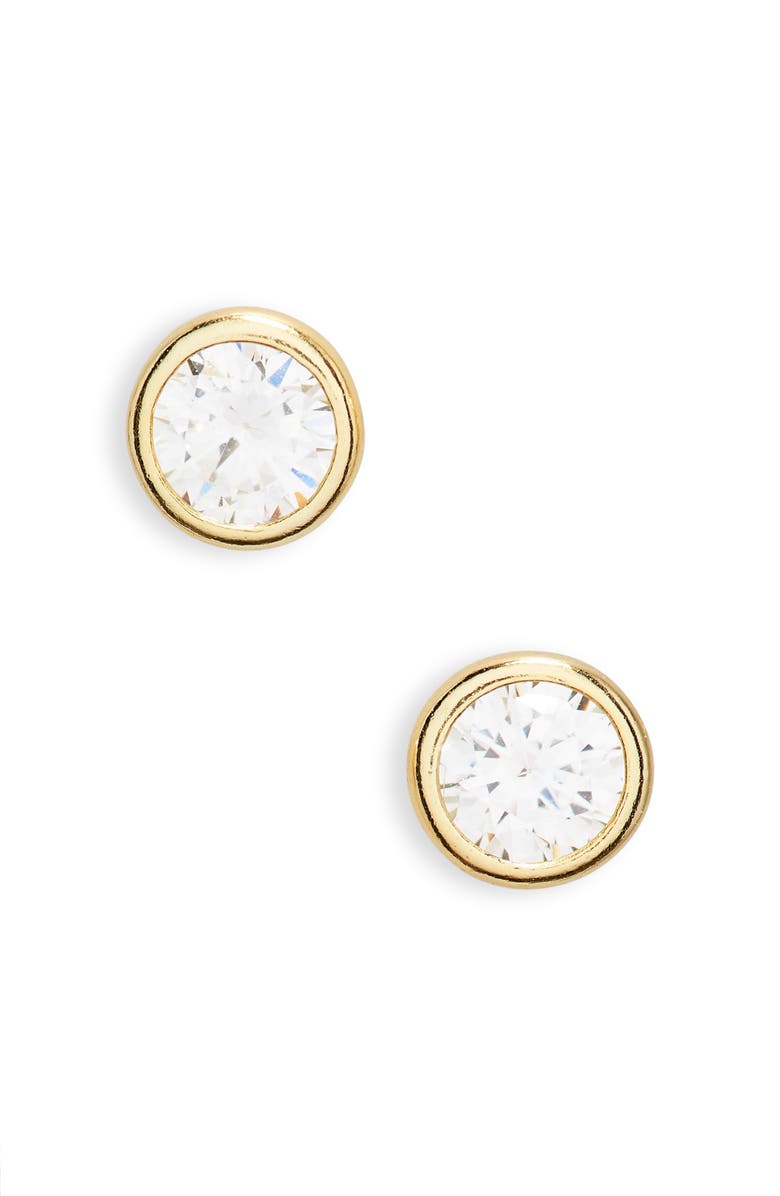 NORDSTROM RACK Round Stud Cubic Zirconia Earrings, Main, color, Clear- Gold