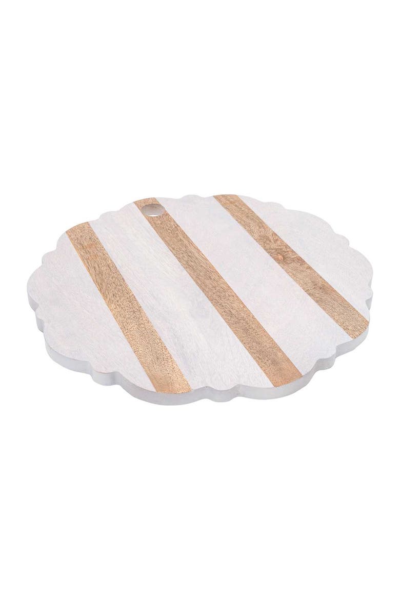 Maeve Striped Scallop Wood Board, Alternate, color, Brown