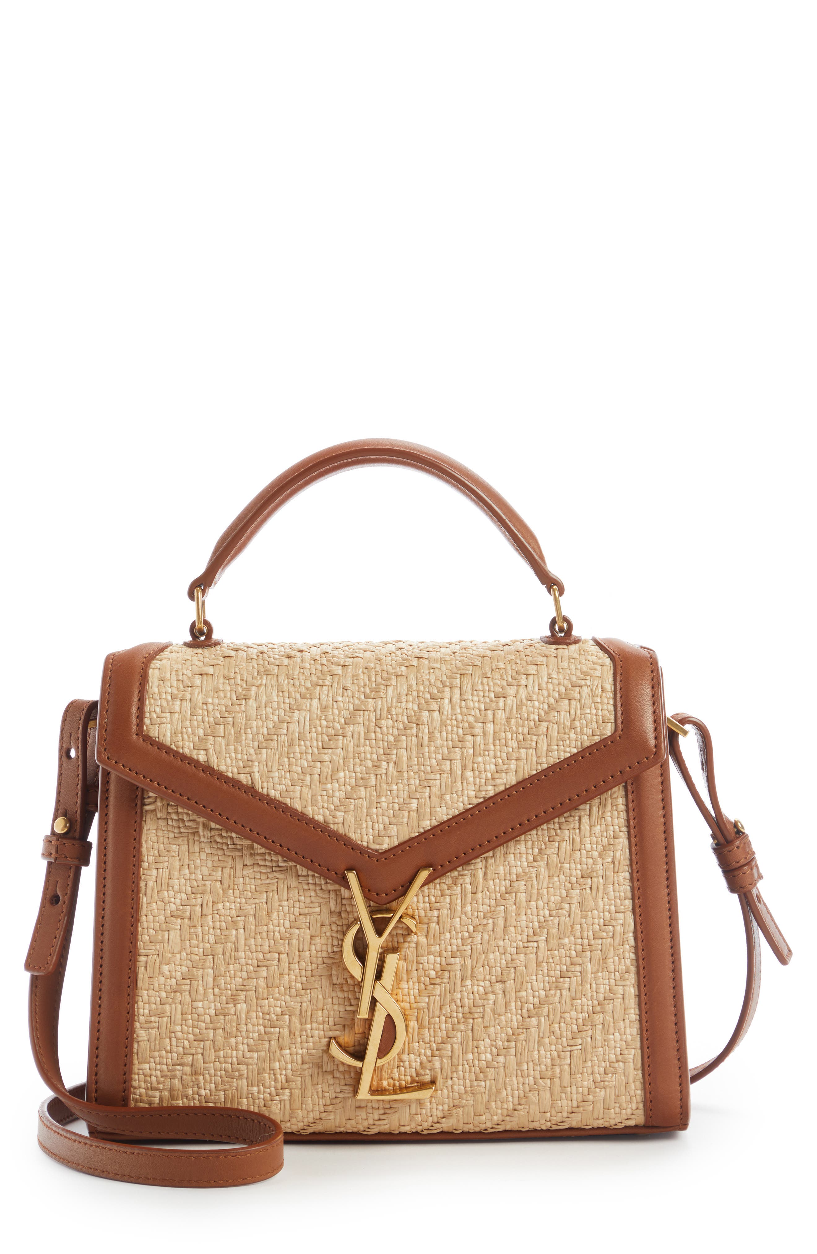 Saint Laurent Mini Cassandra Raffia Top Handle Bag, Main, color, 