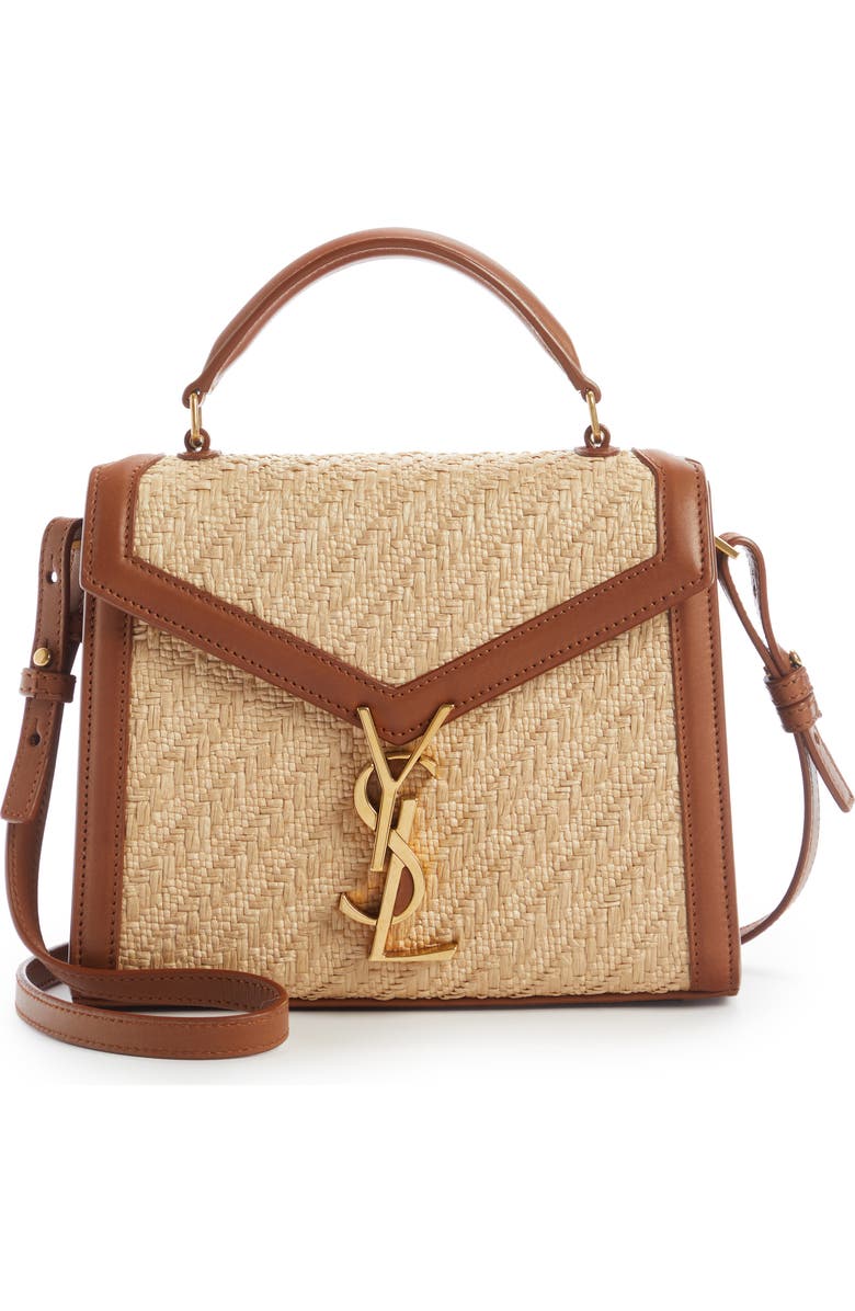 Saint Laurent Mini Cassandra Raffia Top Handle Bag, Main, color,
