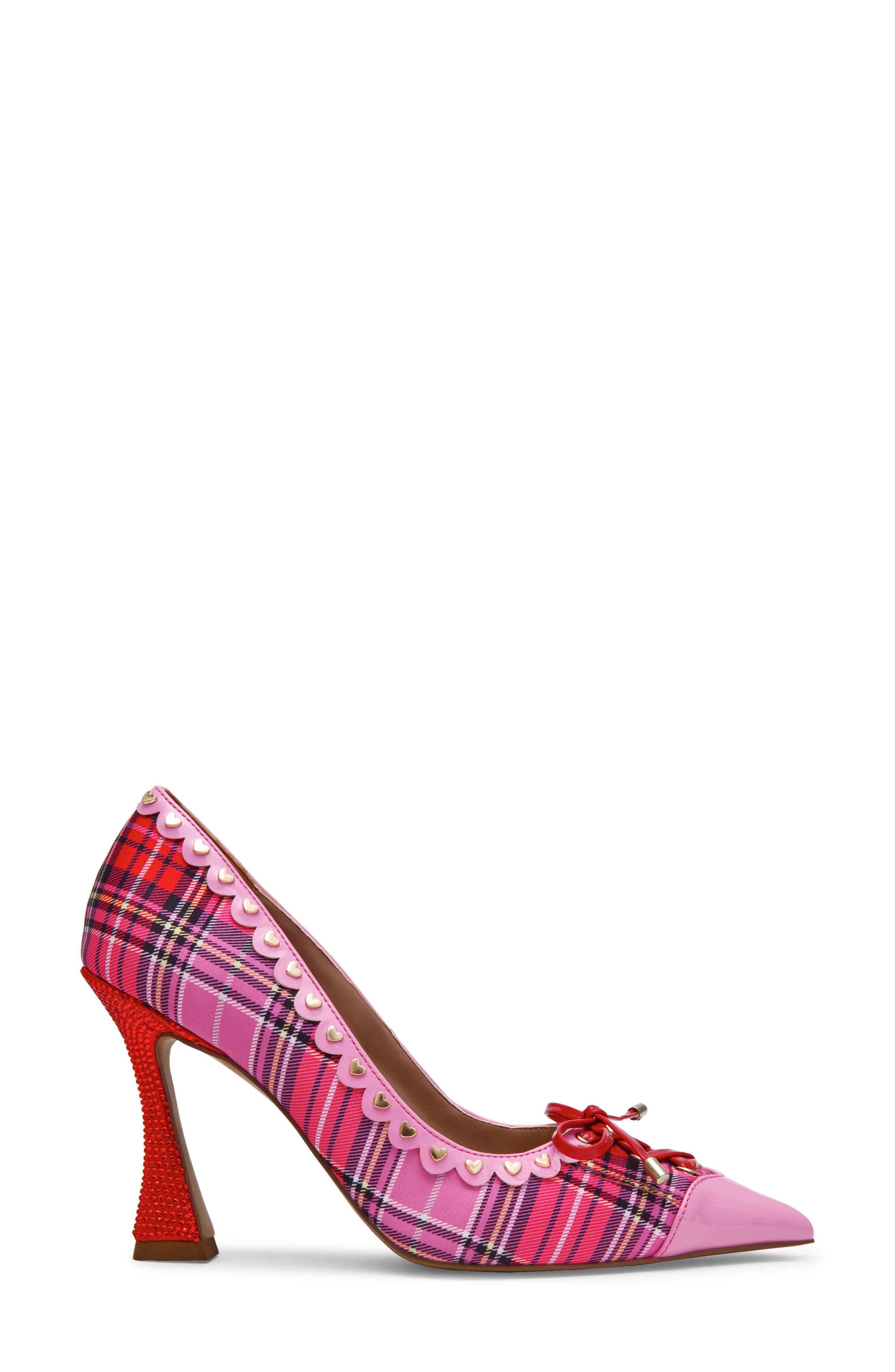 Jovi Studded Pointed Toe Pump, Alternate, color, PINK PLAID MULTI