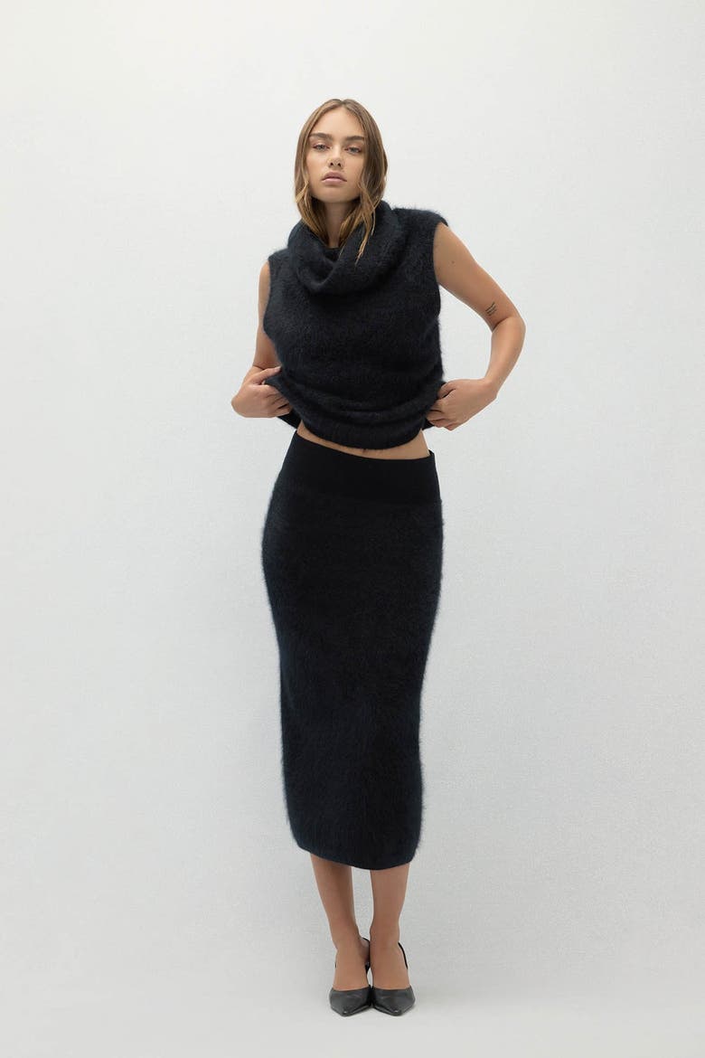 Francesca Brushed Cashmere Midi Skirt, Main, color, Black