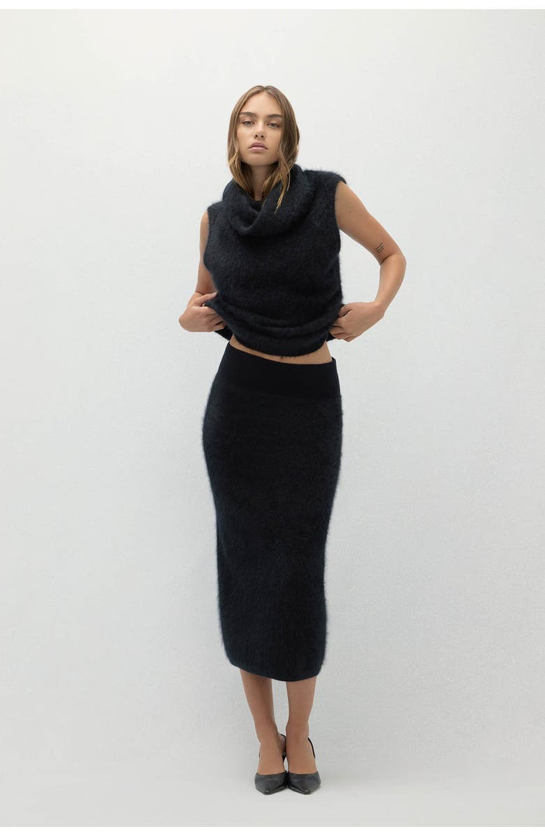 NAKED CASHMERE Francesca Brushed Cashmere Midi Skirt, Main, color, Black