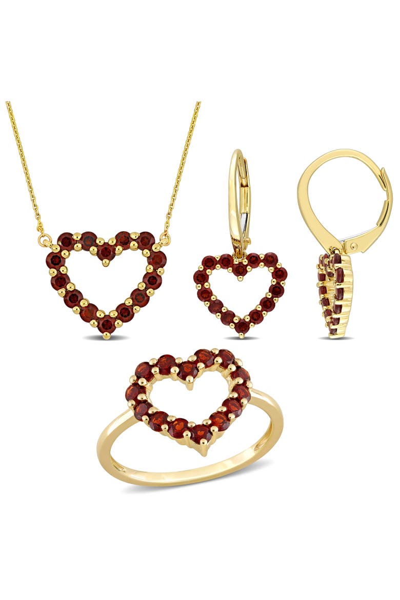 3-Piece Set Garnet Heart Necklace, Earrings & Ring, Main, color, Garnet