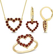 Julianna B. 3-Piece Set Garnet Heart Necklace, Earrings & Ring