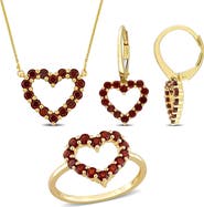 Julianna B. 3-Piece Set Garnet Heart Necklace, Earrings & Ring