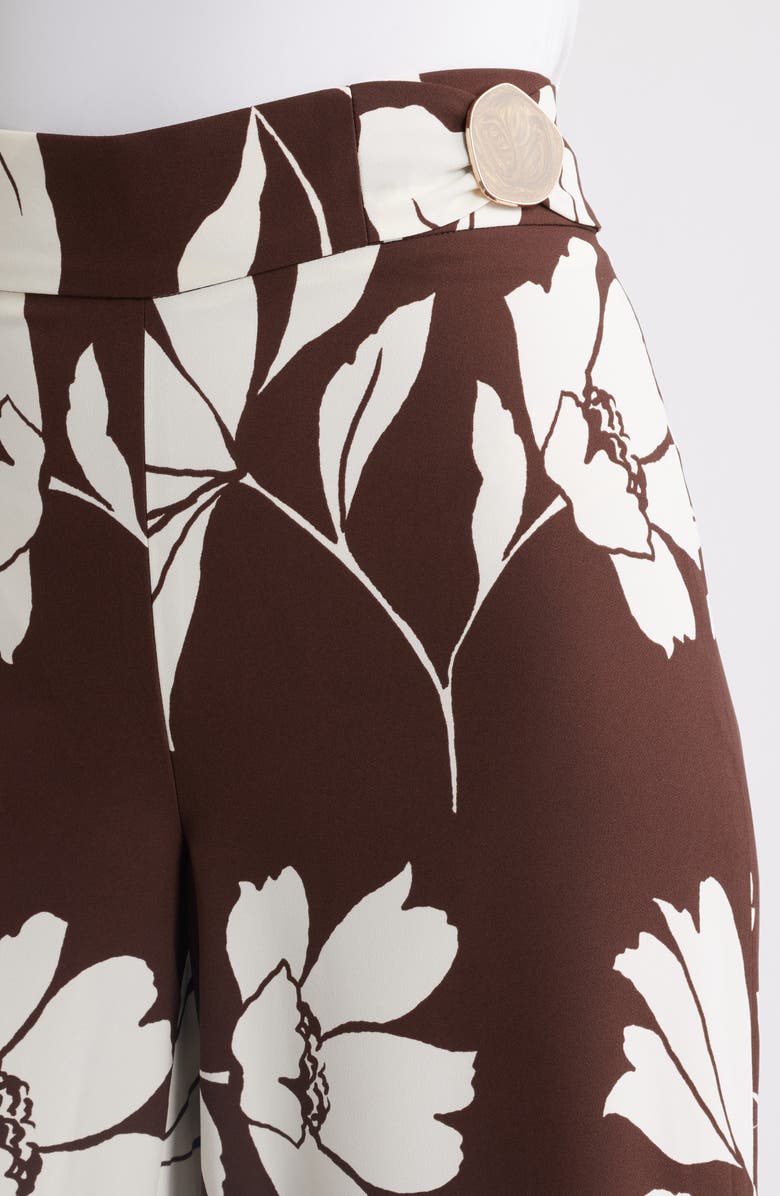 Anne Klein Pull-On Wide Leg Pants, Alternate, color, Dark Chocolate/ White