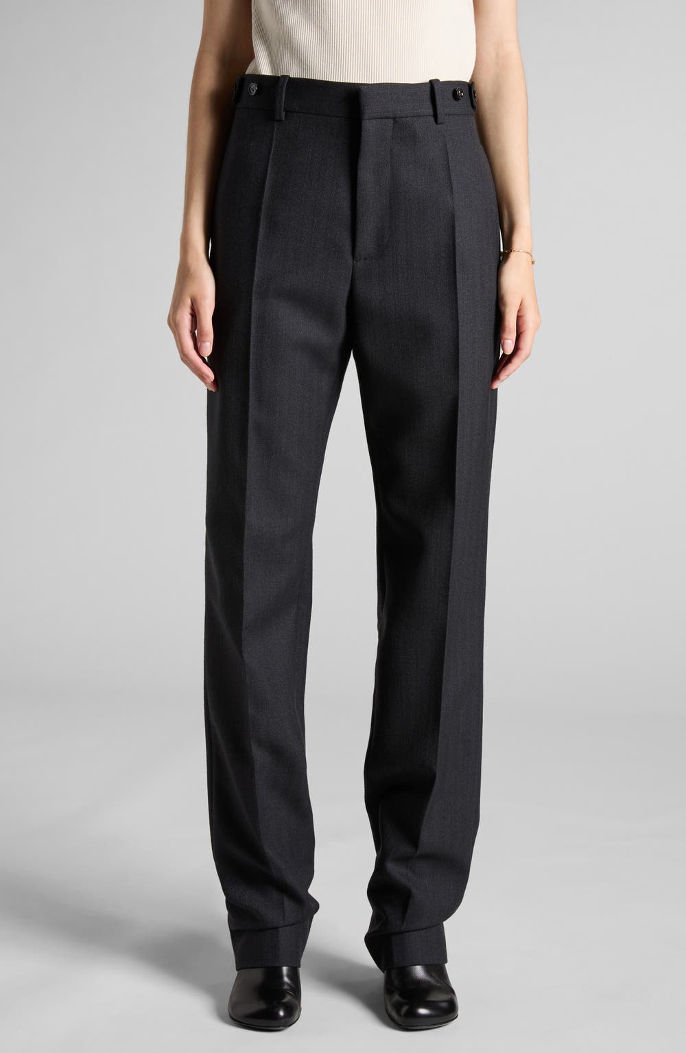Stripe Wool Twill Straight Leg Pants, color, 1292 BLACK/ DARK BLUE