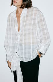 MANGO Check Oversize Tie Side Top