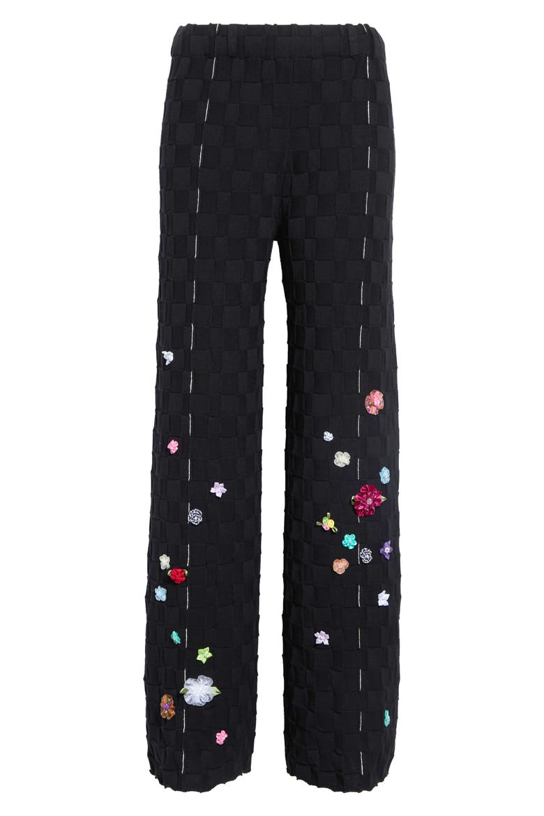 Floral Check Organic Cotton Sweater Pants, Main, color, BLACK
