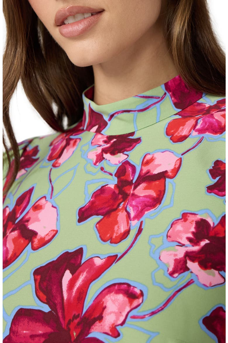Nella Floral Mock Neck Midi Dress, Alternate, color, HIBISCUS SMOKE DEGRADE