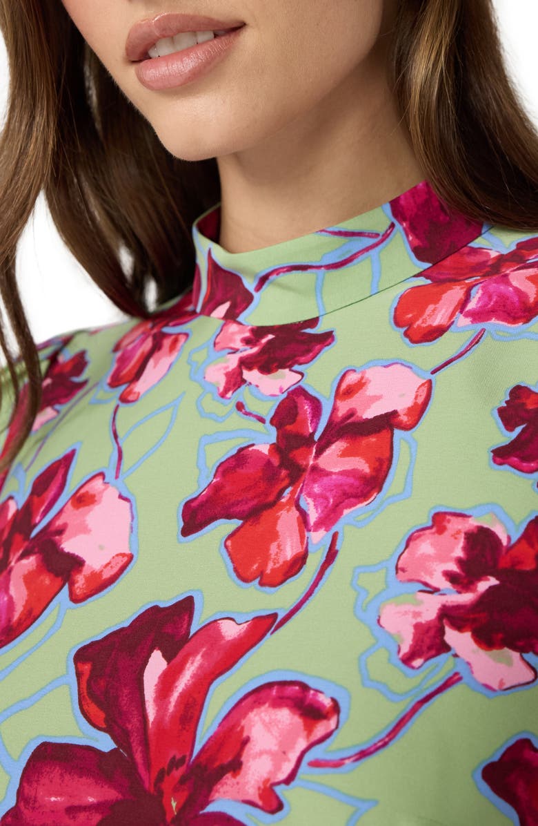 DVF Nella Floral Mock Neck Midi Dress, Alternate, color, Hibiscus Smoke Degrade