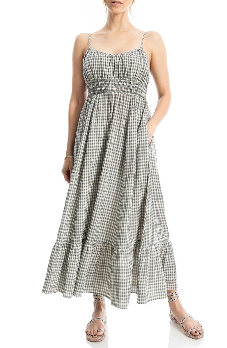 MAX STUDIO Smocked Waist Maxi Sundress, Main, color, Black/ Cream Gingham