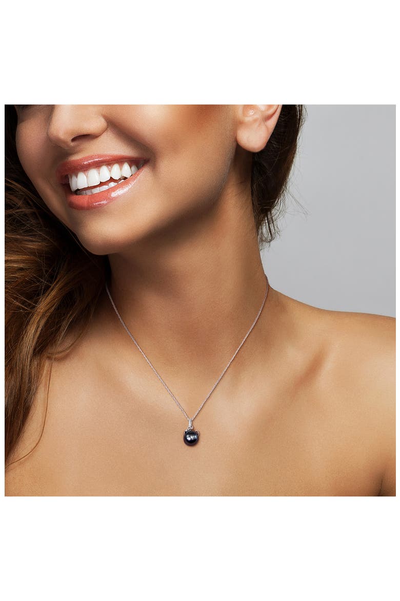 10K White Gold Cultured Black Tahitian Pearl & Diamond Pendant Necklace, Alternate, color, BLACK