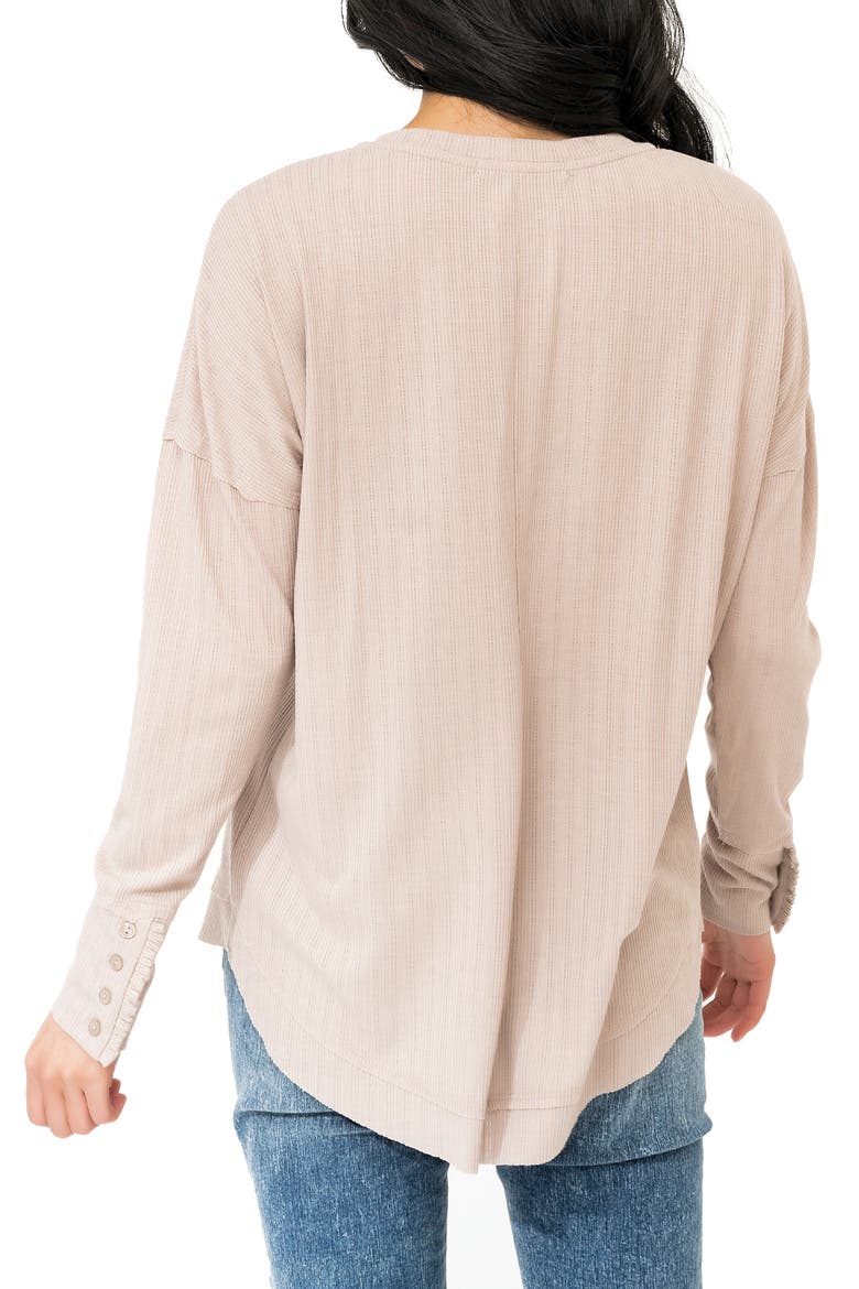 Ruffle Trim Rib Henley, Alternate, color, MOCHA