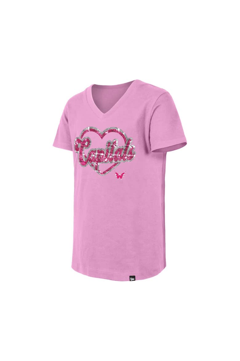 Girl's Youth New Era  Pink Washington Capitals Flip Sequin V-Neck T-Shirt, Alternate, color, Pink