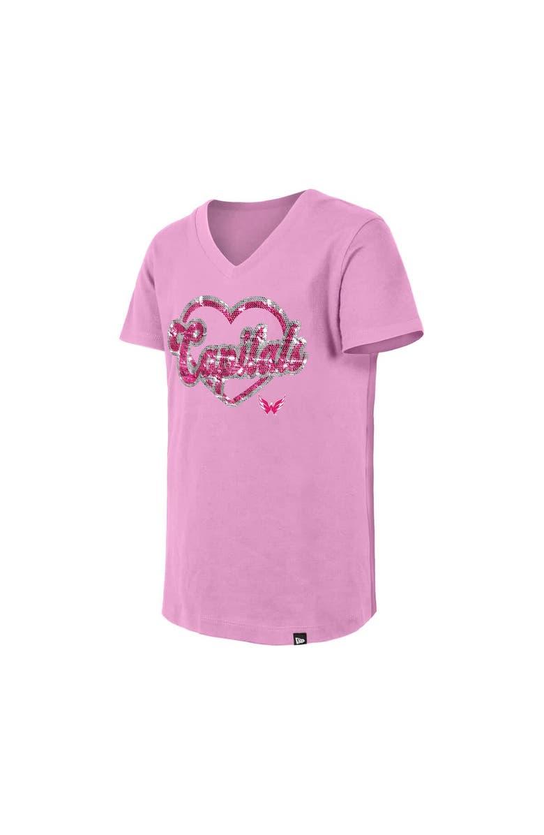 New Era Girl
s Youth New Era  Pink Washington Capitals Flip Sequin V-Neck T-Shirt, Alternate, color, Pink