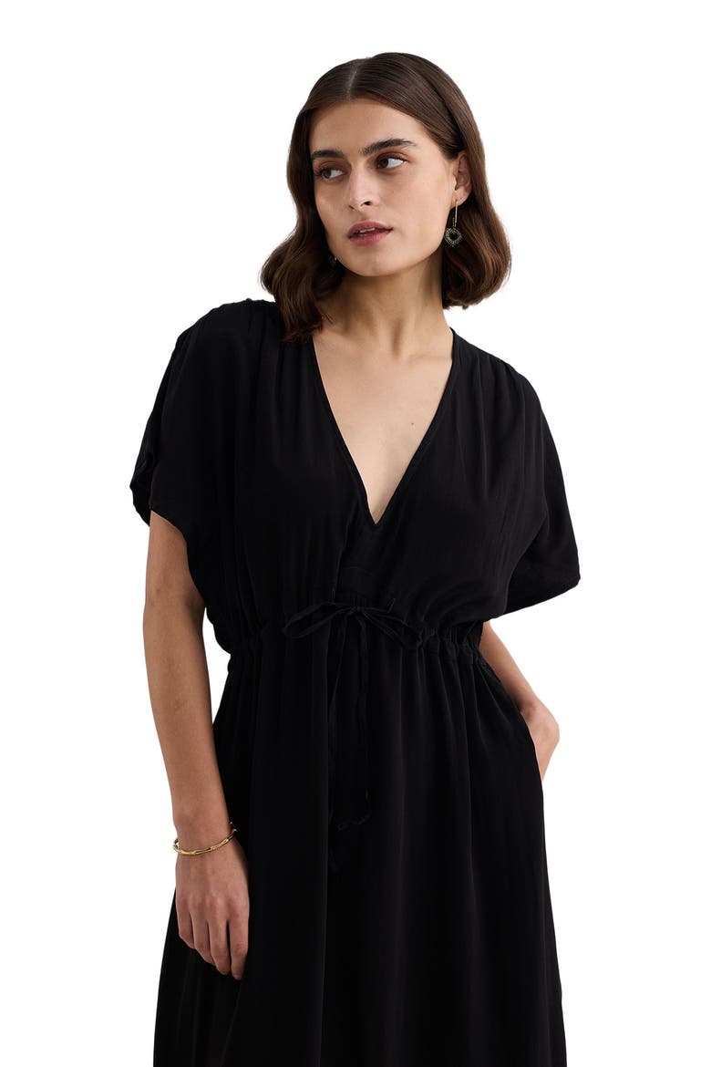 V-neck Gathered Maxi Dress in Black, Alternate, color, Black