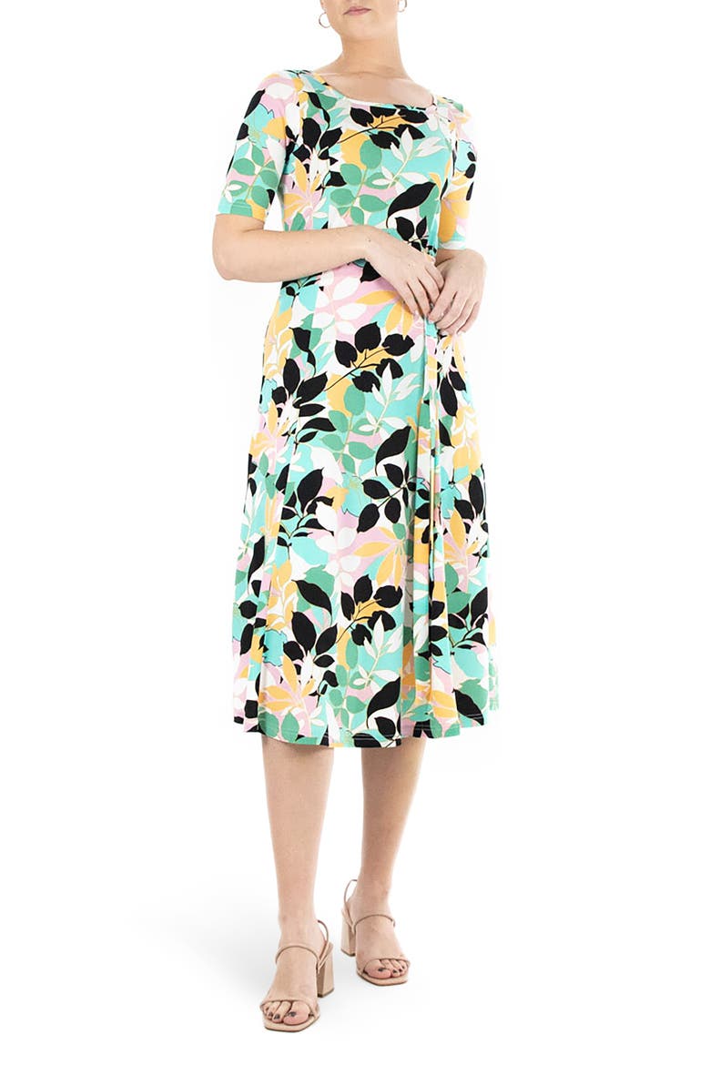 Sylvia Stretch Crepe Midi Dress, Main, color, BLACK PINK MULTI