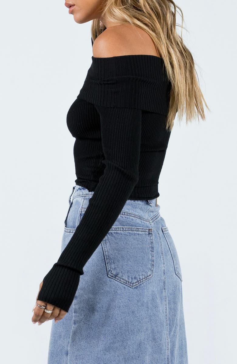 Princess Polly Morley Off the Shoulder Rib Sweater, Alternate, color, B Lack