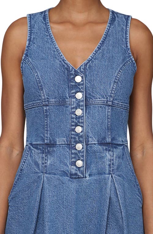 Avec Les Filles Button Front Sleeveless Denim Fit & Flare Dress In Blue