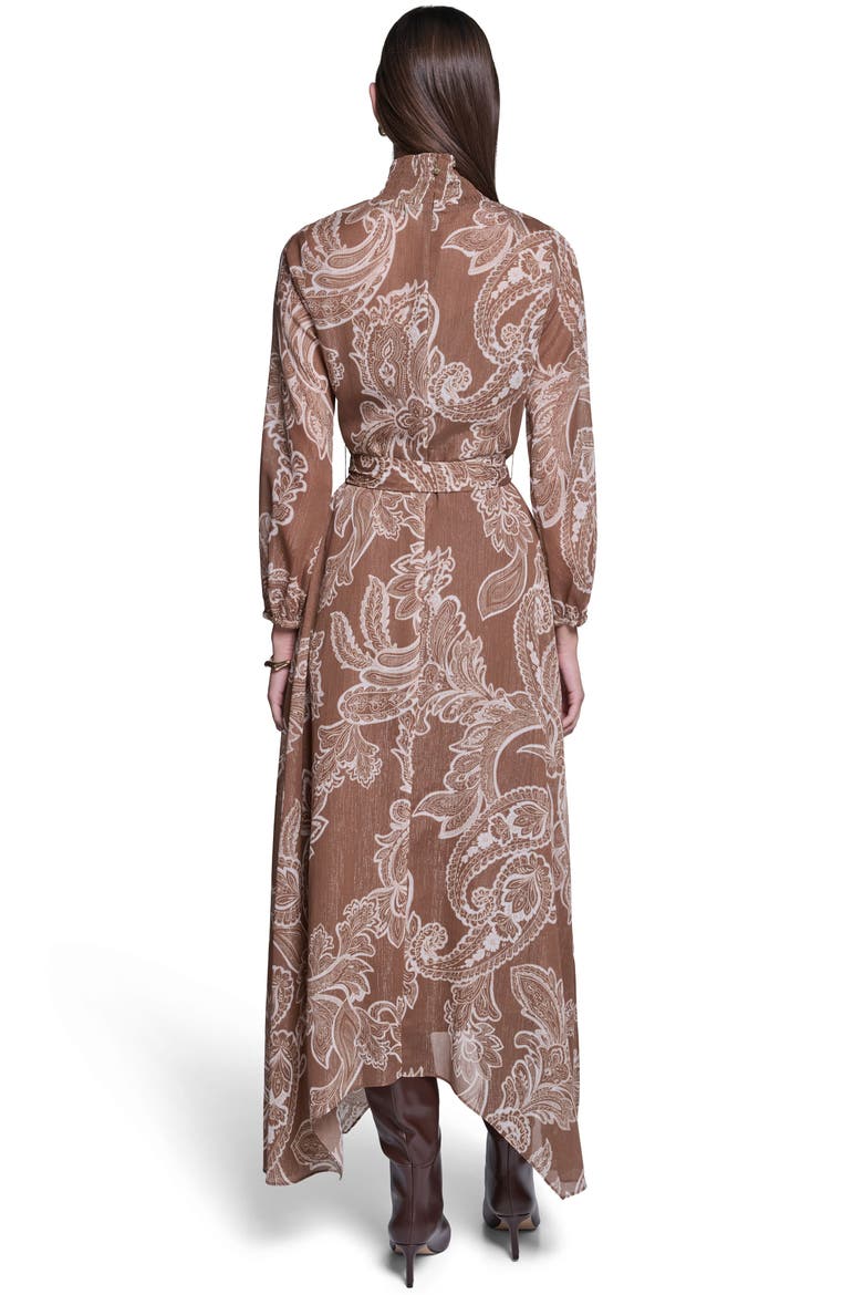 Long Sleeve Paisley Printed Chiffon Midi Dress, Alternate, color, Tan Multi