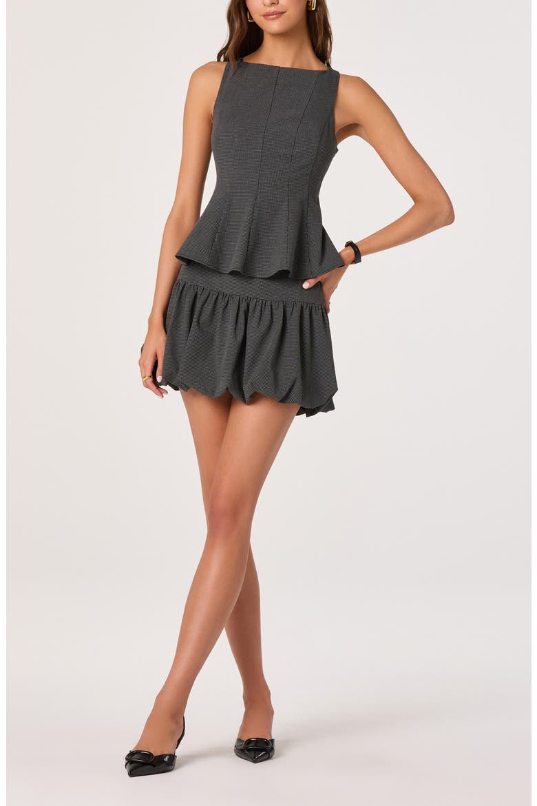 Drop Waist Bubble Hem Miniskirt, Alternate, color, CHARCOAL CHECK