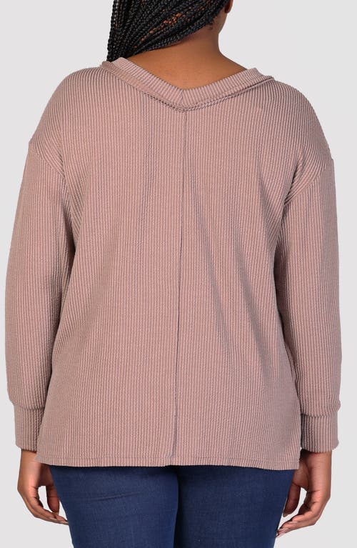 24seven Comfort Apparel Textured Stripe Knit Top In Taupe