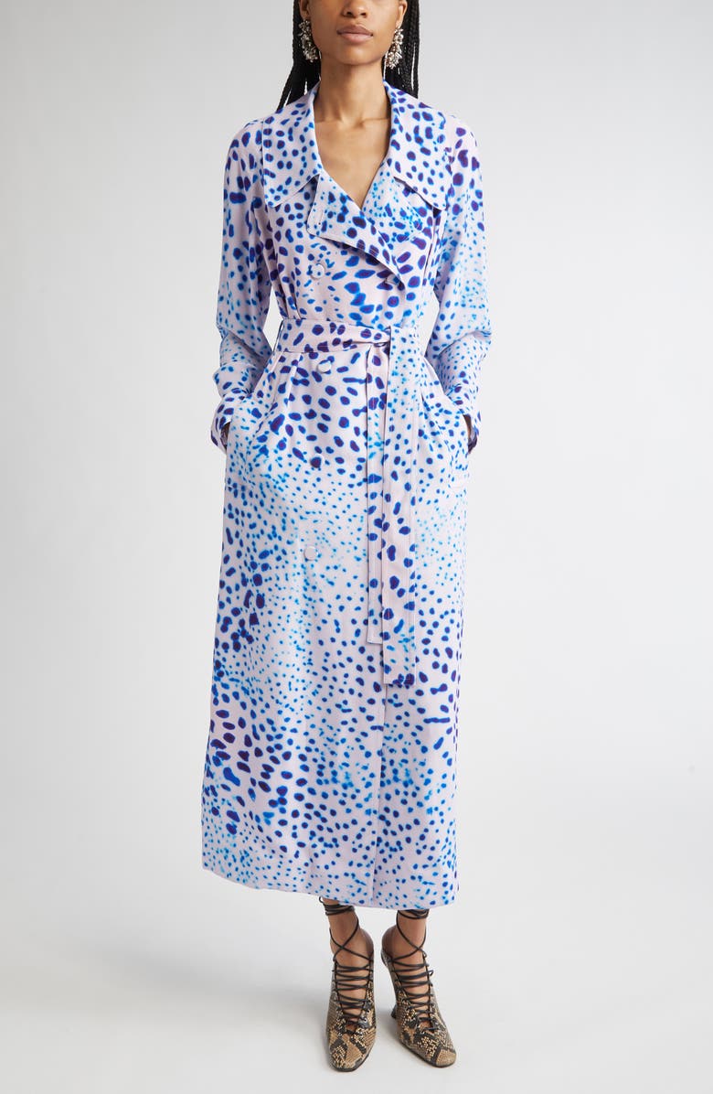 Dries Van Noten Rolana Orchid Spots Belted Crepe Trench Coat, Main, color,