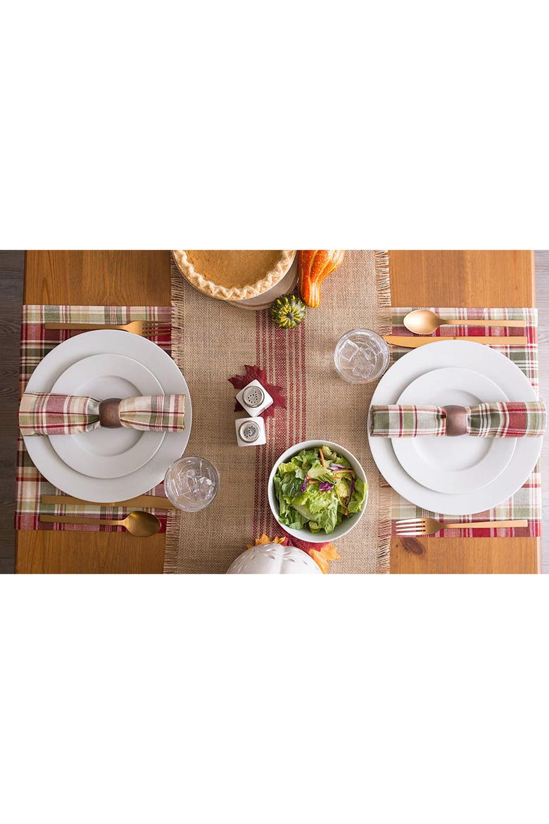 Middle Stripe Burlap Table Runner 14x72", Alternate, color, Barn Red
