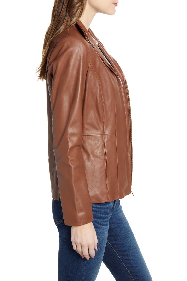 Cole Haan Lambskin Leather Jacket, Alternate, color, HICKORY