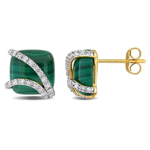 Malachite & Diamond Stud Earrings