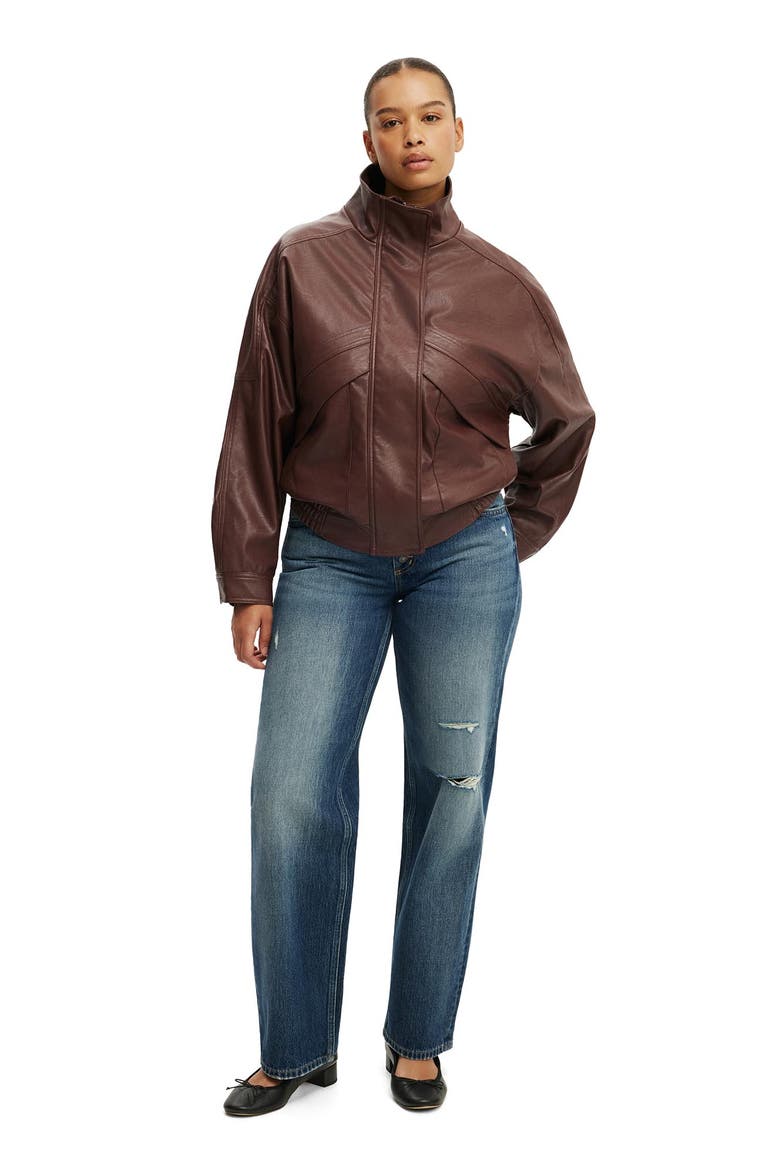 Women's Theo Faux Leather Bomber, Alternate, color, Wild Cherry